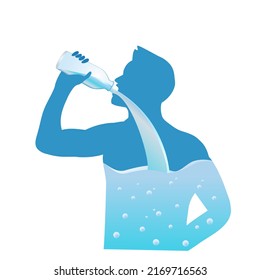  El hombre que bebe agua de la botella fluye al cuerpo. hidratación Ilustración  