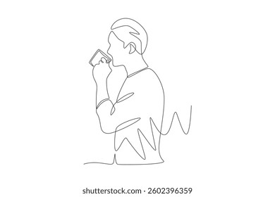 Man drinking water in a cup. Drinking water concept one-line drawing