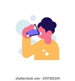 Man drinking water from the glass vector
