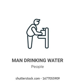 Man drinking water in public place outline vector icon. Thin line black man drinking water in public place icon, flat vector simple element illustration from editable people concept isolated stroke on