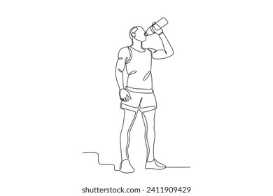 A man drinking water. world water day one-line drawing