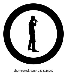 Man drinking wine from glass icon black color vector in circle round illustration flat style simple image