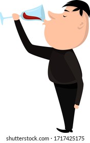 Man drinking wine, illustration, vector on white background