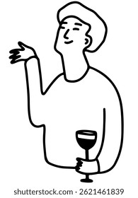 Homem bebendo vinho. Rabisco de Desenho de Linha	
