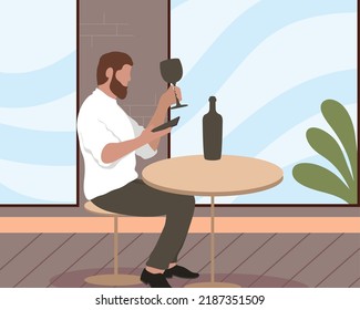 man drinking wine in restaurant scene