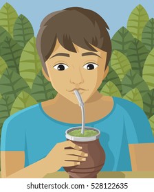 man drinking yerba mate hot beverage