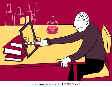 Man drinks an alcoholic drink alone