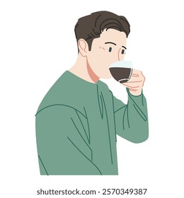 a man drinks black coffee