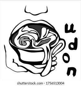 Man drinks noodle broth. Udon. For food advertising