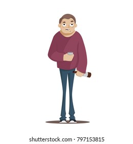 man drinks and smokes and healthy man. Flat vector illustration.
