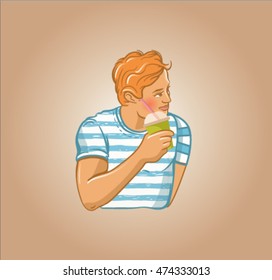 man drinks tea