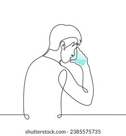 man drinks water from a glass - one line art vector. concept quench thirst, water consumption