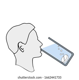 man drinks water with a tablet. medical advice. vector illustration.
