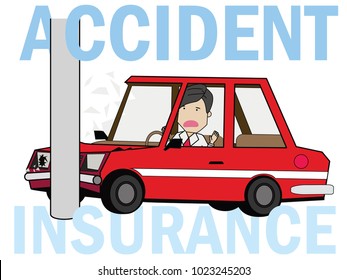 Man drive a car Accident With Pole . Flat illustration vector concept.