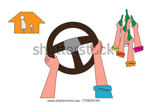 Man drive a\
car the choice is home or party. Safe to drive concepts and flat\
cartoon .  -Vector illustration eps 10\

