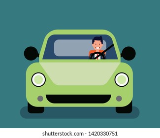 Man with drive a car. Vector illustration human life concept, Man in daily routine, Cartoon character flat style design