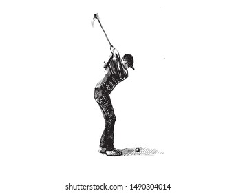 A man drive golf, hand draw sketch