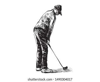 A man drive golf, hand draw sketch