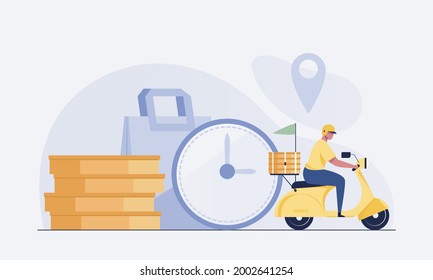  A man drive a scooter motorbike for food delivery.   vector illustration