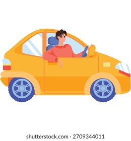Conductor del hombre en la historieta plana del icono del Vector de coche