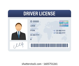 Man Driver License Plastic Card Template. Id Card. Vector Stock Illustration.