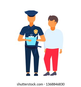 man driver with police officer standing together policeman in uniform writing report white background flat full length