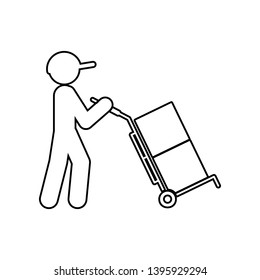 man drives packing boxes in a cart icon. Element of Logistic for mobile concept and web apps icon. Outline, thin line icon for website design and development, app development