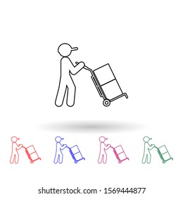 Man drives packing boxes in a cart multi color icon. Simple thin line, outline vector of logistic icons for ui and ux, website or mobile application