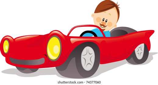 man drives red cabriolet