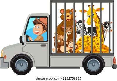 Man driving animal to the zoo isolated illustration