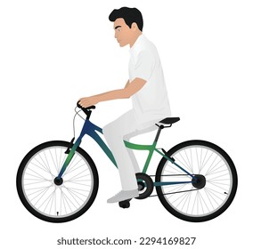 Man driving bicycle. vector illustration