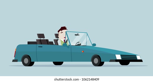 Man driving blue car