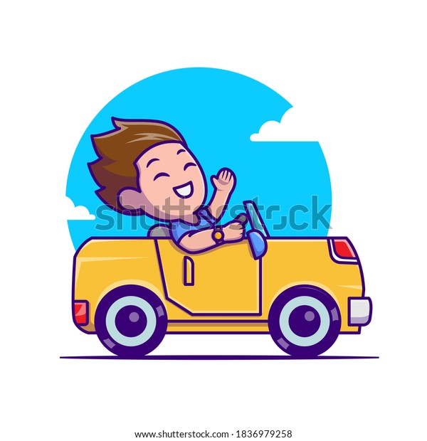Man Driving Car Cartoon Vector Icon Illustration.\
People Transportation Icon Concept Isolated Premium Vector. Flat\
Cartoon Style