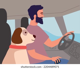 Man Driving Car With Dog