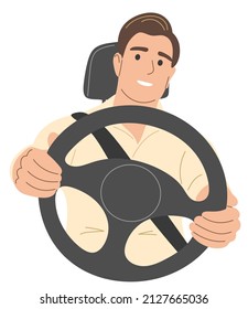 A man driving a car. Flat vector illustration.