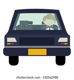 man driving car front view