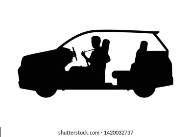 Man is driving car silhouette vector