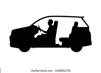 Man Is Driving Car Silhouette Vector