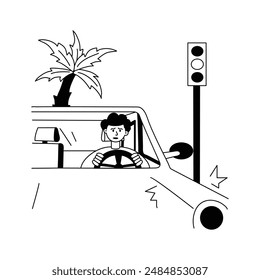 A man driving a car in summer season, concept illustration of drive carefully