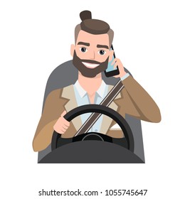 man driving a car talking on the phone