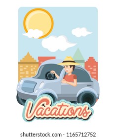 man driving car travel vacations
