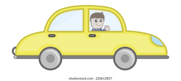 Man Driving Car - Vector Character Cartoon Illustration