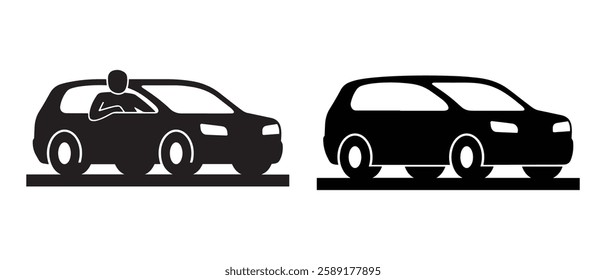 man driving car vector icon set.