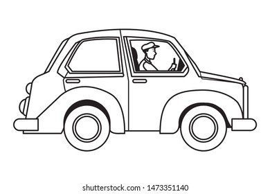 Man Driving Car Vehicle Sideview Cartoon Vector Illustration Graphic Design.