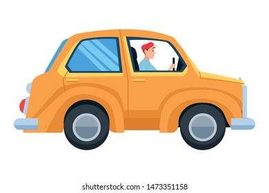 Man Driving Car Vehicle Sideview Cartoon Vector Illustration Graphic Design.