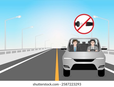 Man Driving a Car without Wearing Seat belt. Man Breaking Traffic Rules. Safety First and Drive Safety Concept. 
