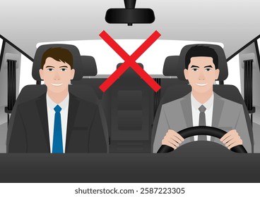 Man Driving a Car without Wearing Seat belt. Man Breaking Traffic Rules. Safety First and Drive Safety Concept. 