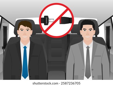Man Driving a Car without Wearing Seat belt. Man Breaking Traffic Rules. Safety First and Drive Safety Concept. 