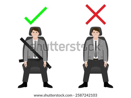 Man Driving a Car without Wearing Seat belt. Man Breaking Traffic Rules. Safety First and Drive Safety Concept. 