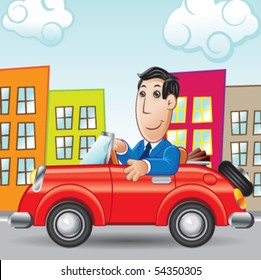 man driving in the city